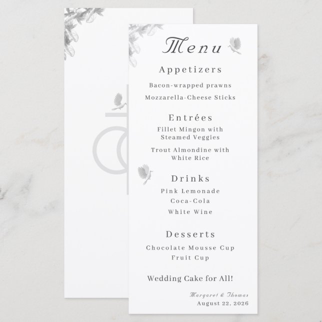 katholische Hochzeitmenü für die Hochzeitsfeier de Menükarte (Vorne/Hinten)