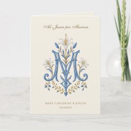 Katholische Hochzeits-Mariä Floral Monogramm Dankeskarte