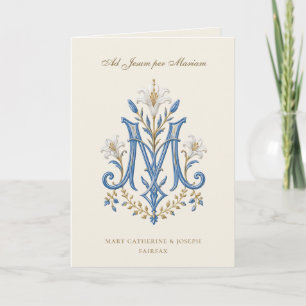 Katholische Hochzeits-Mariä Floral Monogramm Dankeskarte