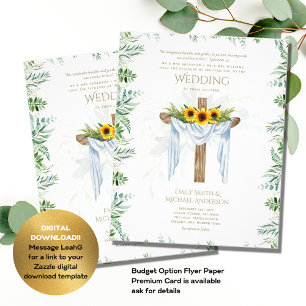KATHOLISCHE HOCHZEITSEINLADUNG Sonnenblumen Kreuz Flyer