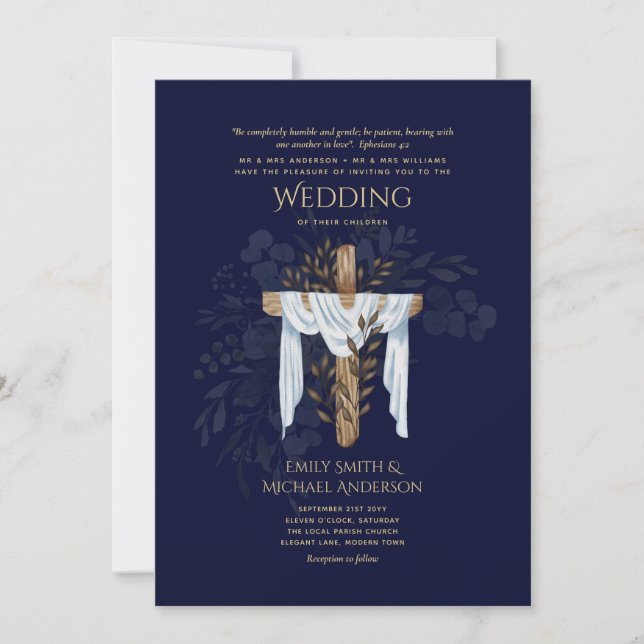 Katholische Hochzeitseinladungen Christlich Elegan Einladung (Vorderseite)