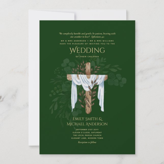 Katholische Hochzeitseinladungen Christlich Elegan Einladung (Vorderseite)