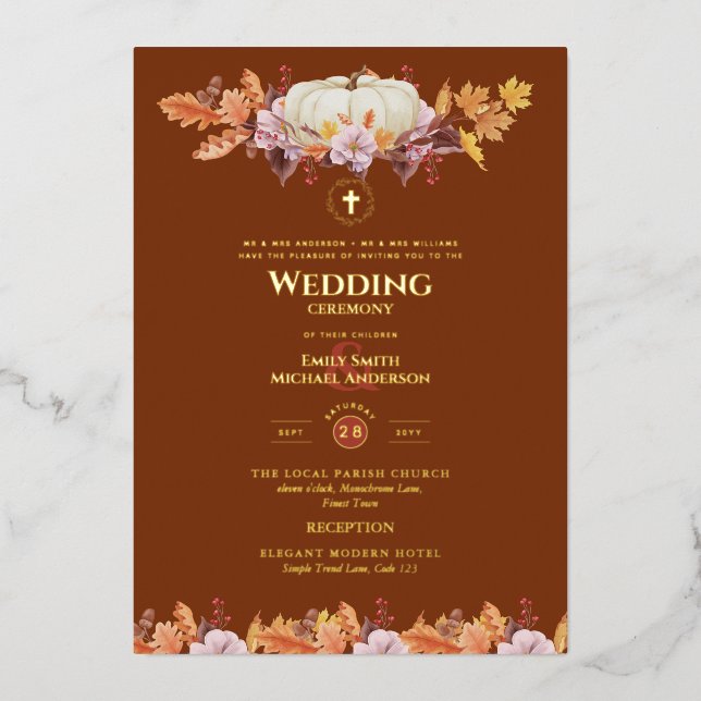 Katholische Hochzeitseinladungen Herbst Kürnkins Folieneinladung (Vorderseite)