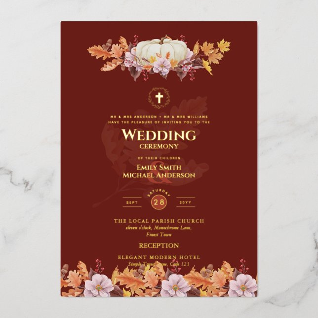 Katholische Hochzeitseinladungen Herbst Kürnkins Folieneinladung (Vorderseite)