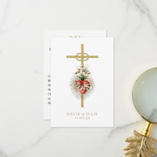 Katholische Hochzeitsgebetskarte mit Kreuz und Rin Dankeskarte