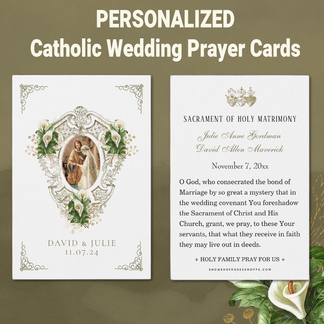 Katholische Hochzeitskarte (Traditional Catholic Personalized Wedding Prayer Cards with Calla Lilies)