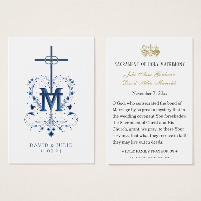 Katholische Hochzeitskarte Blaues Marian Cross (Vorne & Hinten)
