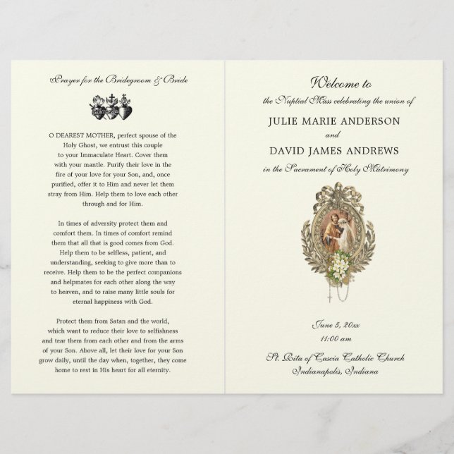 katholische Hochzeitsprogramm Vintage Florentiner  (Vorderseite)