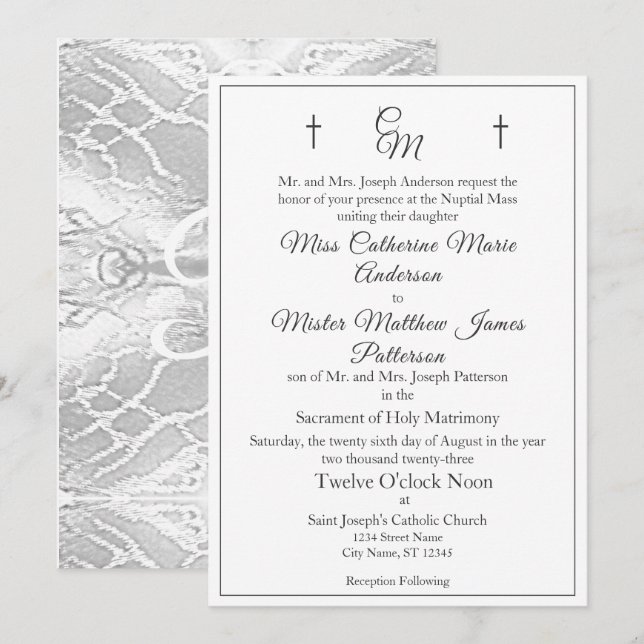 Katholische Imitate - Mit Monogramm Hochzeitseinla Einladung (Vorne/Hinten)