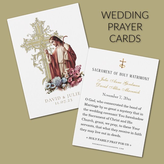 Katholische Jesus-Gold-Cross-Hochzeitskarte (Traditional Catholic Wedding Prayer Cards Jesus the Good Shepherd
)
