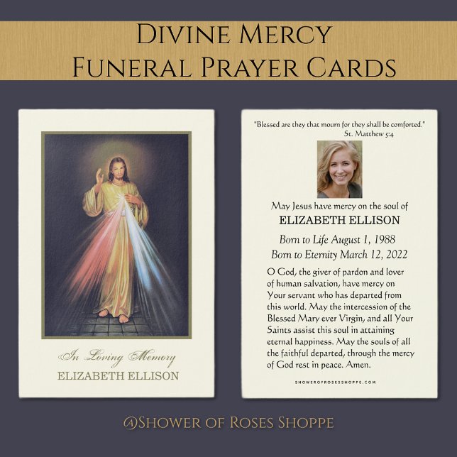 Katholische Jesus Göttliche Gnade Beerdigung Gebet (Catholic Divine Mercy Funeral Memorial Prayer Cards - Easy to personalize)