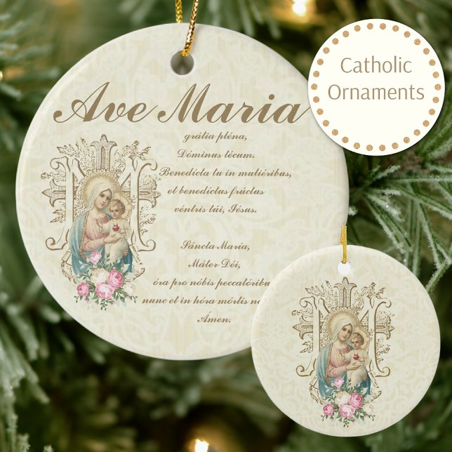 Katholische Jungfrau Mary Ave Maria Baby Jesus Flo Keramik Ornament (Share the beauty of our Catholic heritage and inspire devotion with a gift that speaks to the heart.)