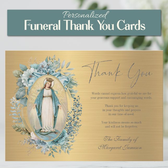 Katholische Jungfrau Mary Floral Beerdigung Gedenk Dankeskarte (Traditional Catholic Blessed Virgin Mary Floral Funeral Thank you Condolence Cards)