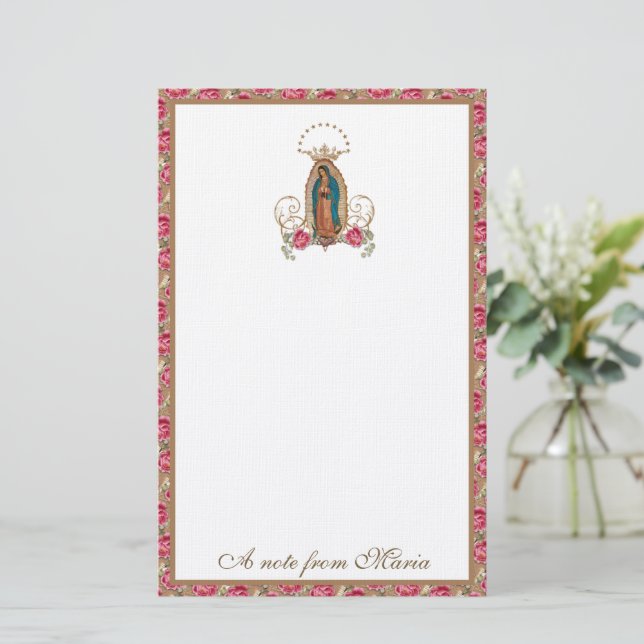 Katholische Jungfrau Mary Guadalupe Rose Schreibti Briefpapier (Stehend Vorderseite)