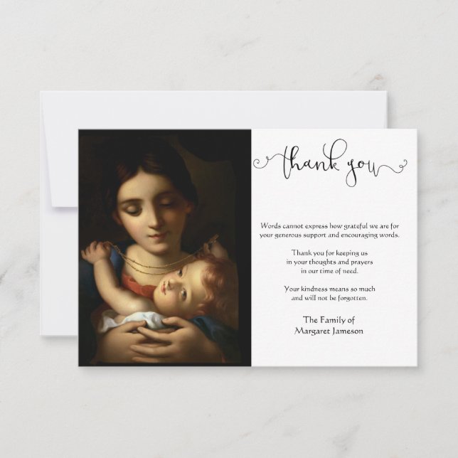 Katholische Jungfrau Mary Jesus Rosary Beileid Dankeskarte (Vorderseite)