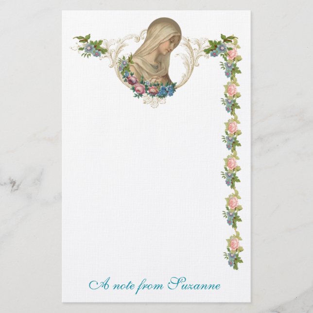 Katholische Jungfrau Mary Religiöse Bloral Briefpapier (Vorderseite)