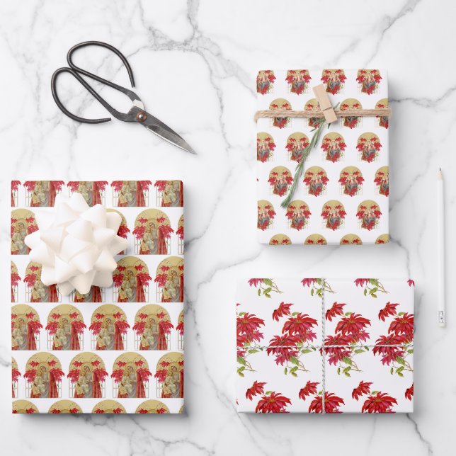 Katholische Jungfrau Mary Religious Jesus Poinsett Geschenkpapier Set (Vorderseite)