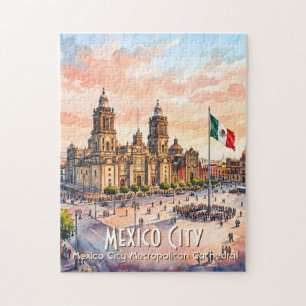 Katholische Kathedrale von Mexico City Aquarell Re