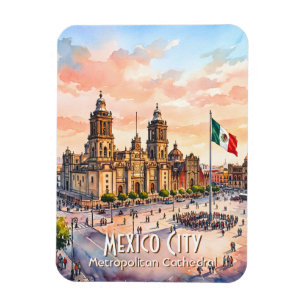 Katholische Kathedrale von Mexico City Aquarell Re Magnet