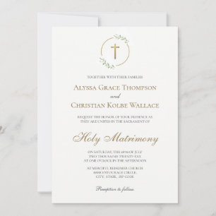 Katholische Kirchenhochzeit Elegantes Kreuz Grünpf Einladung