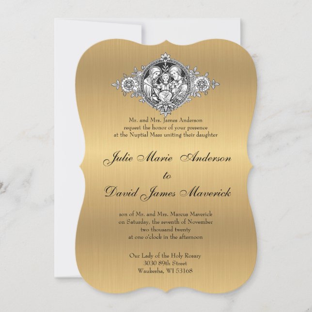 Katholische klassische Elegante Hochzeit Einladung (Vorderseite)