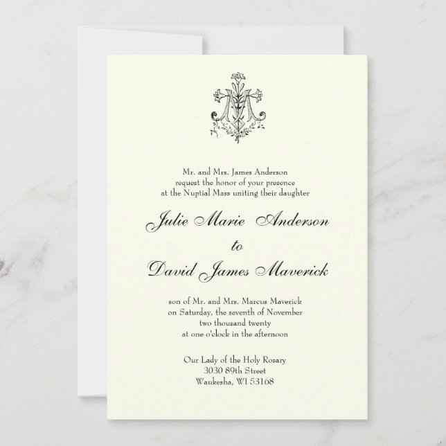 Katholische klassische Elegante Hochzeit Einladung (Vorderseite)