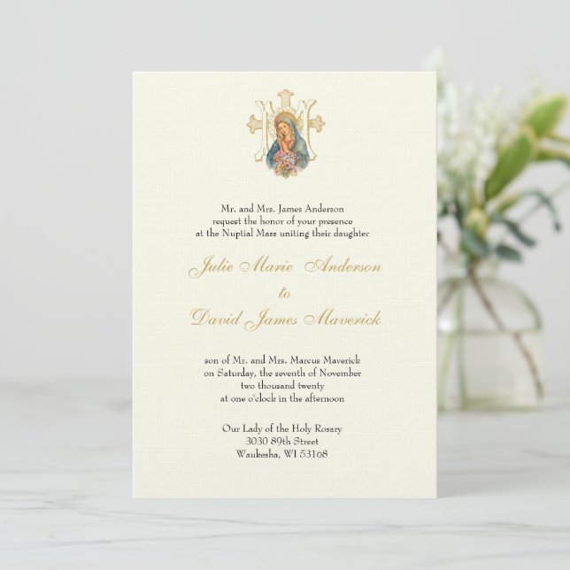Katholische klassische Elegante Hochzeit Einladung (Stehend Vorderseite)