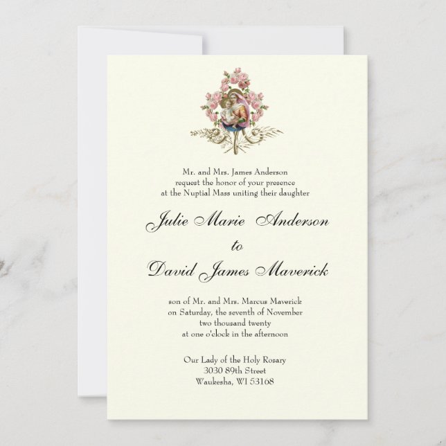 Katholische klassische Elegante Hochzeit Einladung (Vorderseite)