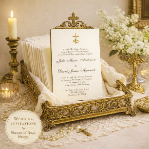 Katholische klassische elegante religiöse Hochzeit Einladung