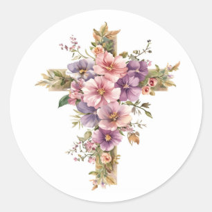 Katholische Kreuz-Blumen-Design religiös christlic Runder Aufkleber