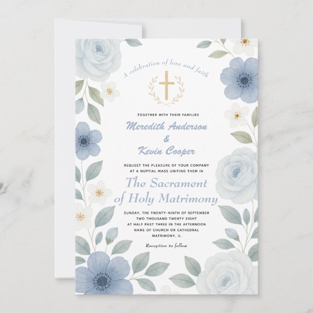 Katholische Kreuzschwanzmesse Religiöse Hochzeit Einladung (Vorderseite)