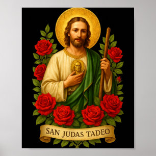 Katholische Kunst mit roten Rosen des heiligen Jud Poster