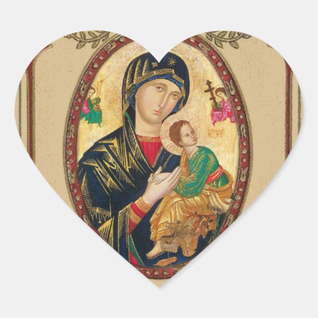 Katholische Lady Perpetual Byzantine Icon Herz-Aufkleber (Vorderseite)