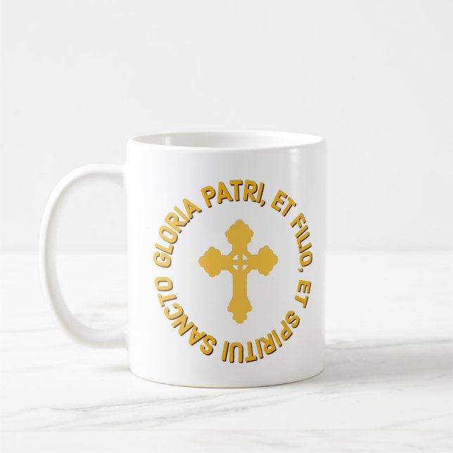 Katholische lateinische Mass Glory sein Gebet Weiß Kaffeetasse (Links)