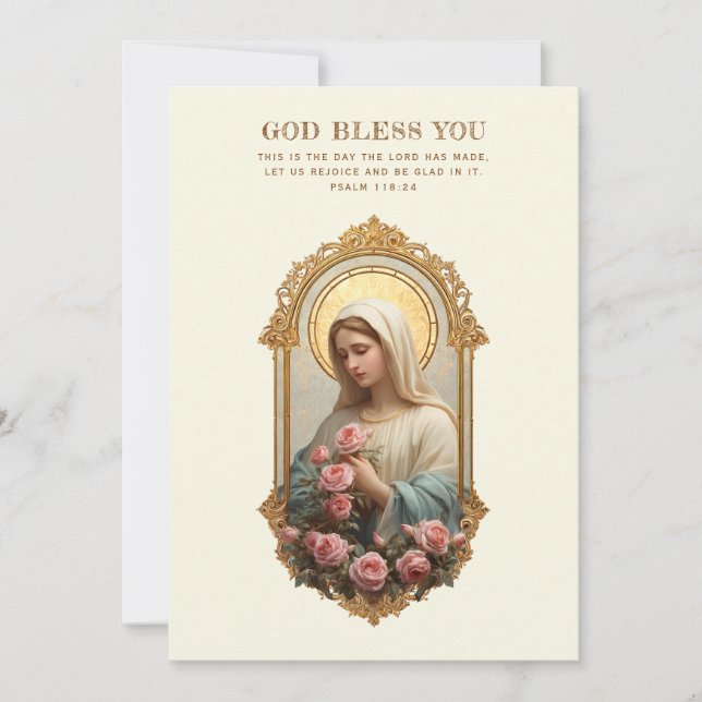 Katholische Maria mit rosa Rosen Florale Schrift (Vorderseite)