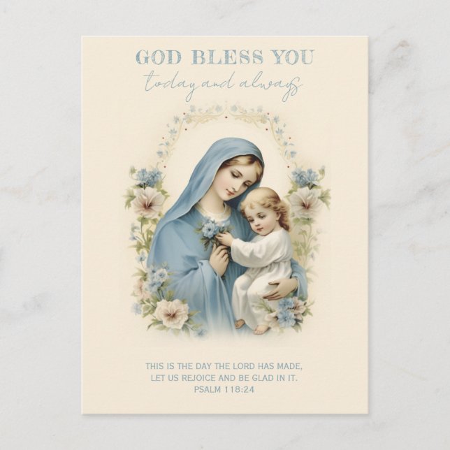 Katholische Maria und Jesus-Blumenschrift Postkarte (Vorderseite)