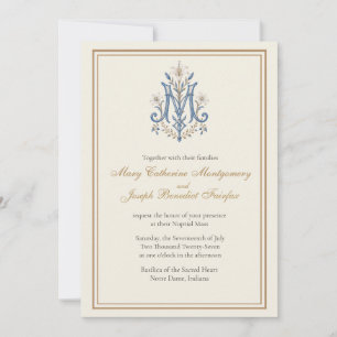 Katholische marianische Monogramm-Hochzeitseinladu Einladung