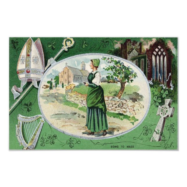 Katholische Mass Irish Woman Church Harfe Fotodruck (Vorne)