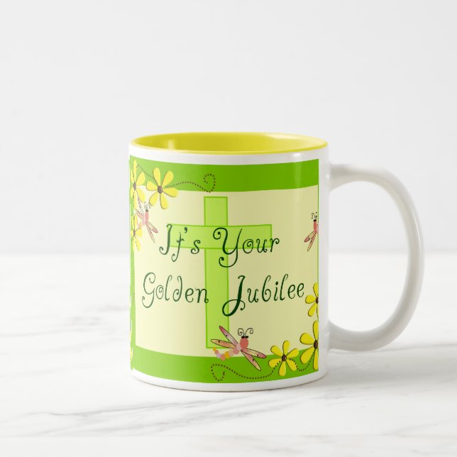 Katholische Nonnen-goldene Jubiläum-Karten Zweifarbige Tasse (Rechts)