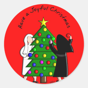 Katholische Nonnen-Kunst-Weihnachtskarten u. Runder Aufkleber
