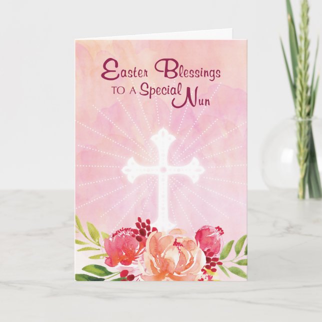 Katholische Nun Ostern Segnungen, rosa Wasserfarbe Karte (Vorderseite)
