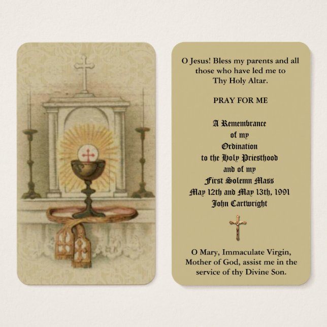 KATHOLISCHE ORDINATION ALTAR TABERNACLE HOLY CARDS (Vorne & Hinten)