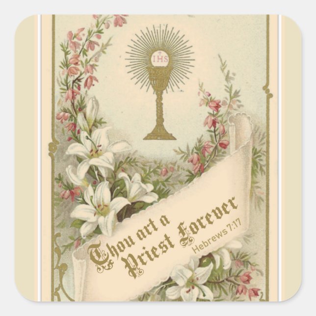 Katholische Priesterordinierung Eucharistisch-reli Quadratischer Aufkleber (Vorderseite)