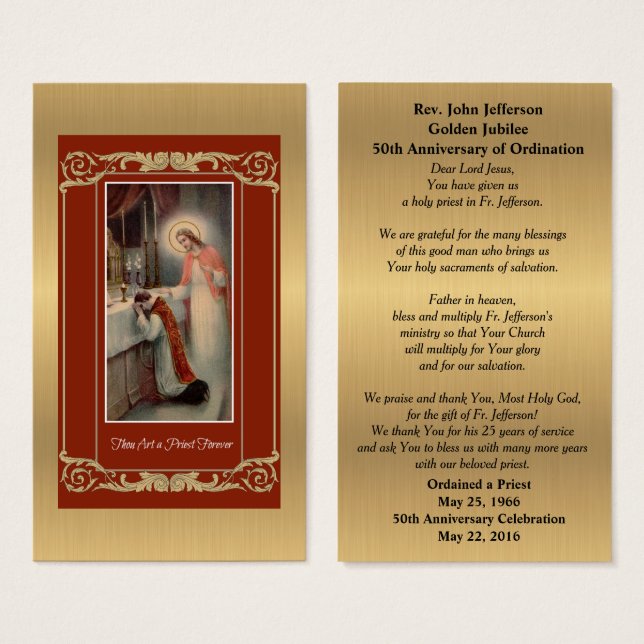 KATHOLISCHE PRIESTORDINATION - PRAYERKARTE (Vorne & Hinten)