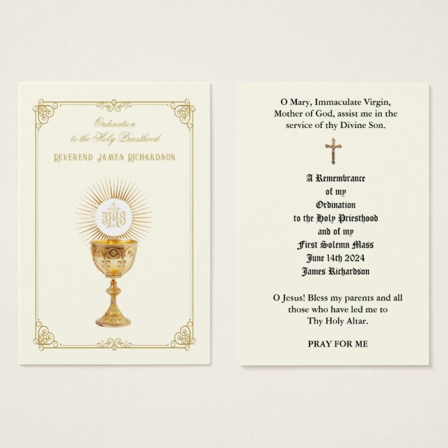 KATHOLISCHE PRIESTORDINIERUNG HOLY CARDS (Vorne & Hinten)