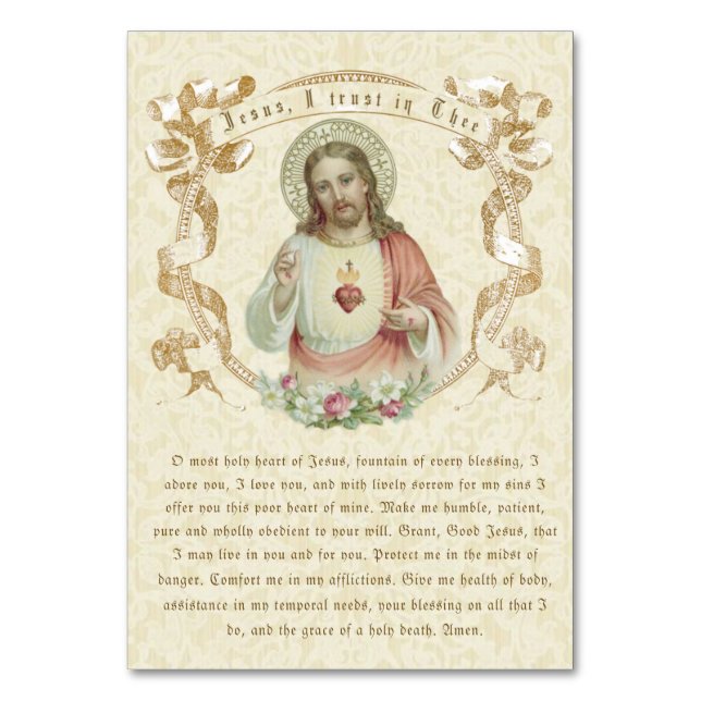 Katholische Religiöse Heilige Herz Jesus Gebetskar Tischnummer (Vorderseite)