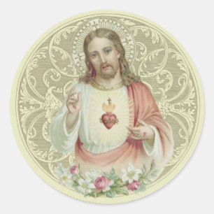 Katholische religiöse Heiliges Herz Jesu Blumen Runder Aufkleber