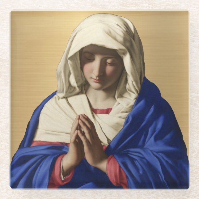 Katholische religiöse Selige Jungfrau Mary Gold Glasuntersetzer (Vorderseite)