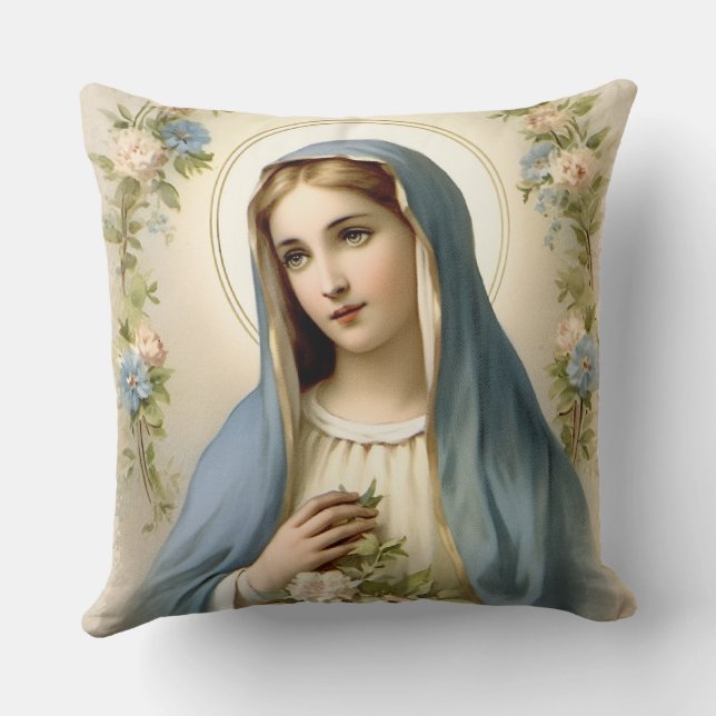Katholische Religiöse Selige St. Mary Floral Kissen (Rückseite)