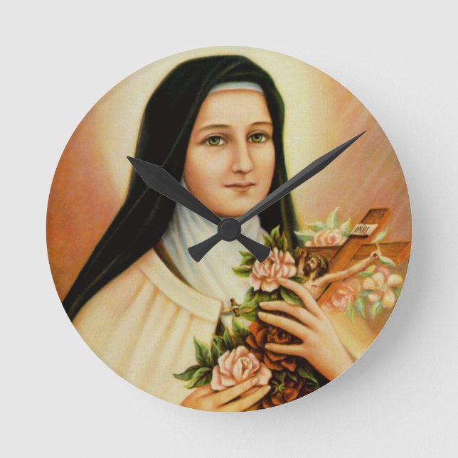 Katholische Religiöse St. Hier die Kleine Blume Runde Wanduhr (Vorderseite)